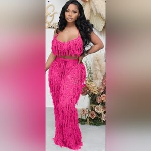 2pc Hot Pink Sheer Pantset Size XXL EQUALS SIZE 14-16